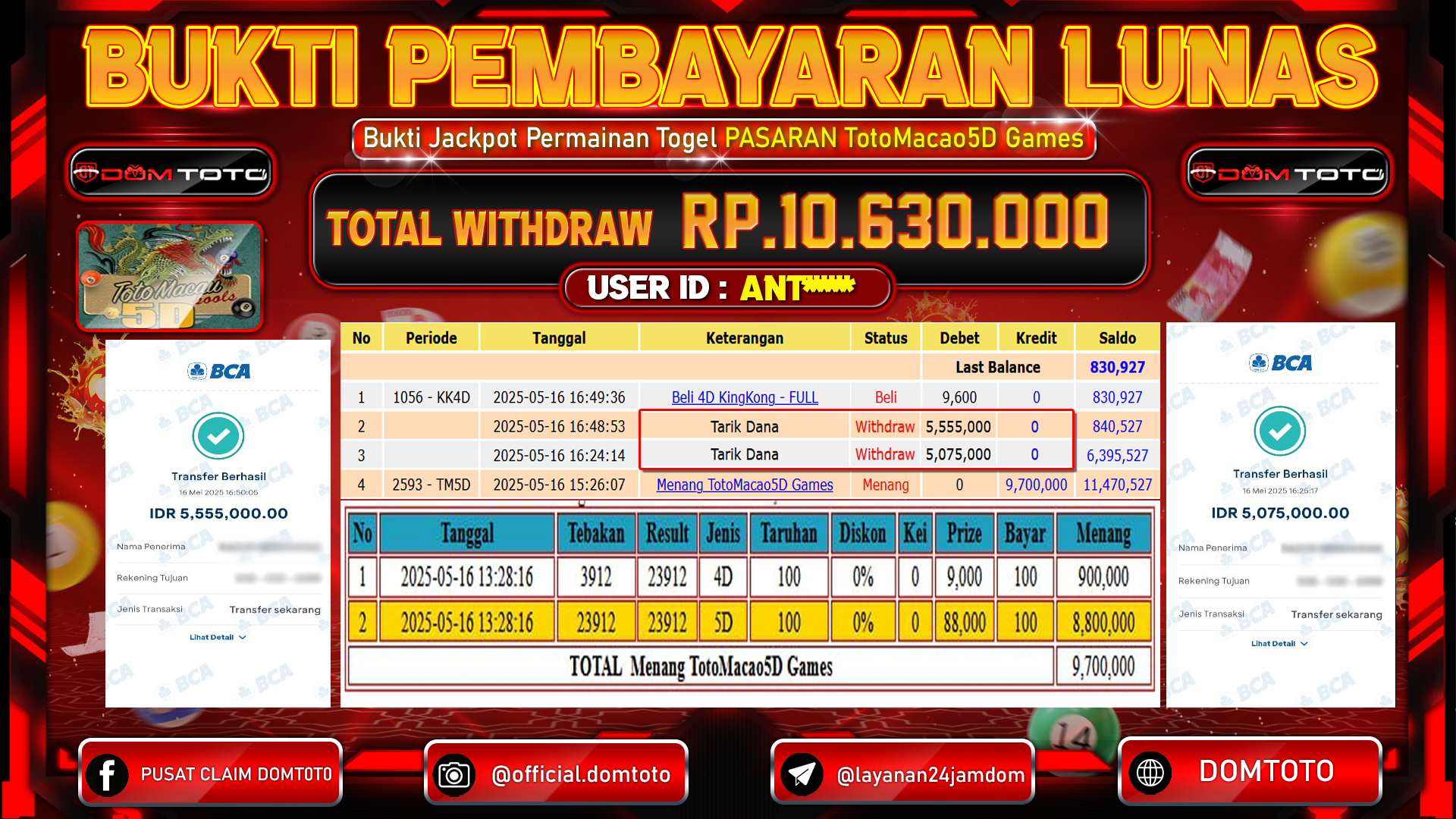 JACKPOT TOGEL PASARAN TOTOMACAU 5 D 16 MEI 2025